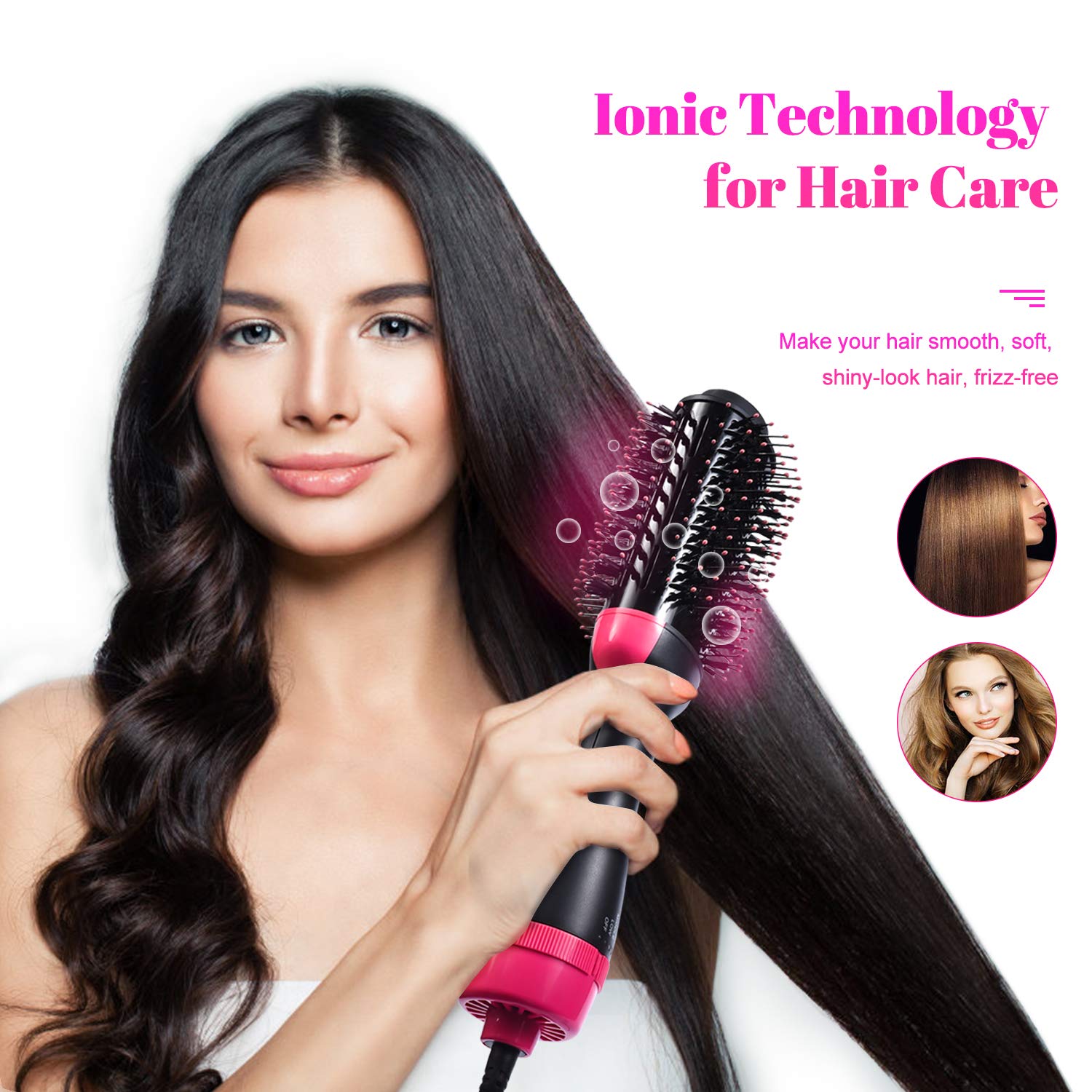 Hair Dryer Brush, WLWQ One Step Hair Dryer & Volumizer 3-in-1 Salon Negative Ion Hot Air Brush Hair Straightening Brush and Curly Hair Comb Reduce Frizz and Static