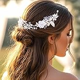 EASEDAILY Flower Bride Wedding Headpiece Silver Pearl Bridal Hair Vine Headband Leaf Hair Accessories for Women (Silver, One Size)