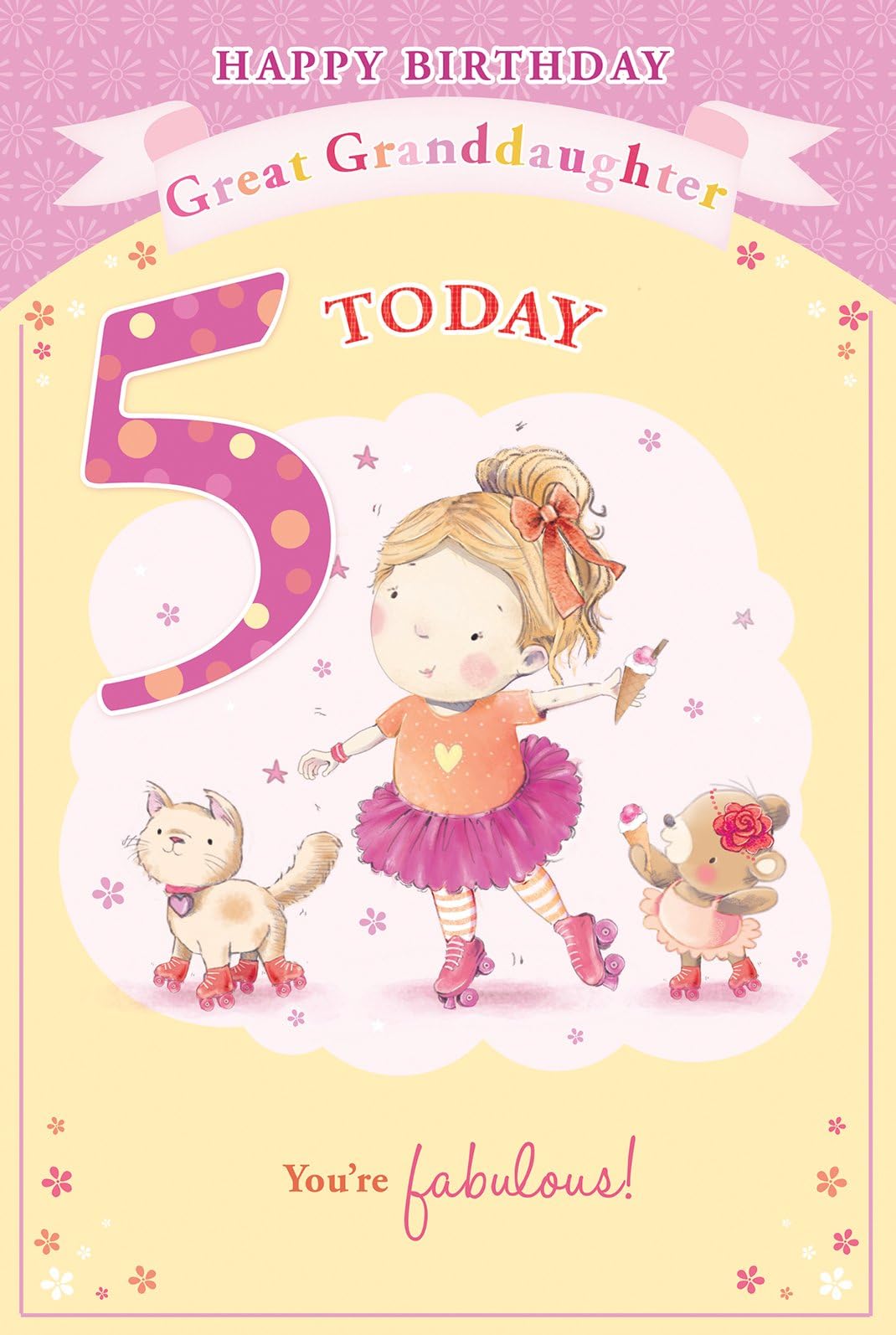 Great Granddaughter 5th - 5 Today Little Girl with Rollerskates 9"x6"