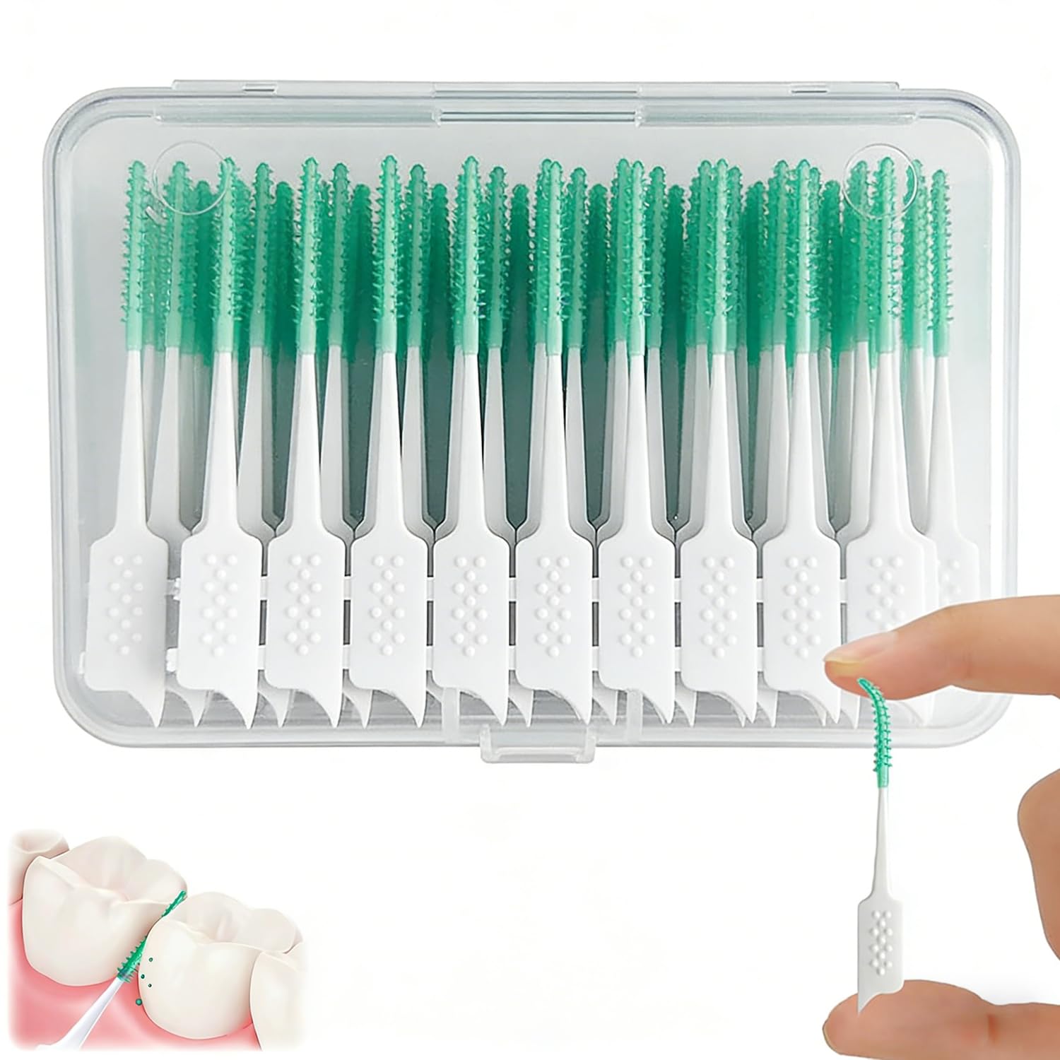 Interdental Brushes Green, Tooth Picks Floss Sticks, Floss Brushes, Dental Tools for Braces Oral Cleaning, Braces Cleaning Kit 200 Pcs
