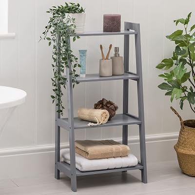 Christow Grey Ladder Shelf Unit 4 Tier Bathroom Storage Display Stand