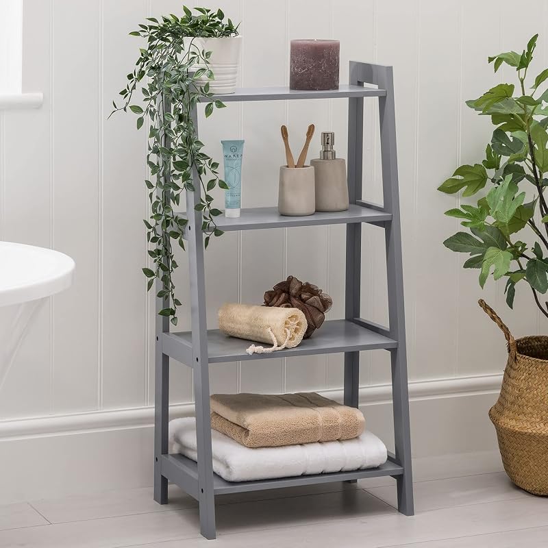 Christow Grey Ladder Shelf Unit 4 Tier Bathroom Storage Display Stand