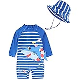 Baby boy Swimsuit Toddler One Piece Zipper Swimwear UPF 50+ Sun Protection Sunsuit Infant Bathing Suit with Sun Hat