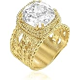 JEAN RACHEL JEWELRY 925 Sterling Silver & 14K Gold Plated Silver Ring - Granule Braid Leaf with Cubic Zirconia Vintage Design - Hypoallergenic, Lead & Nickel Free Handcrafted Statement Rings for Women