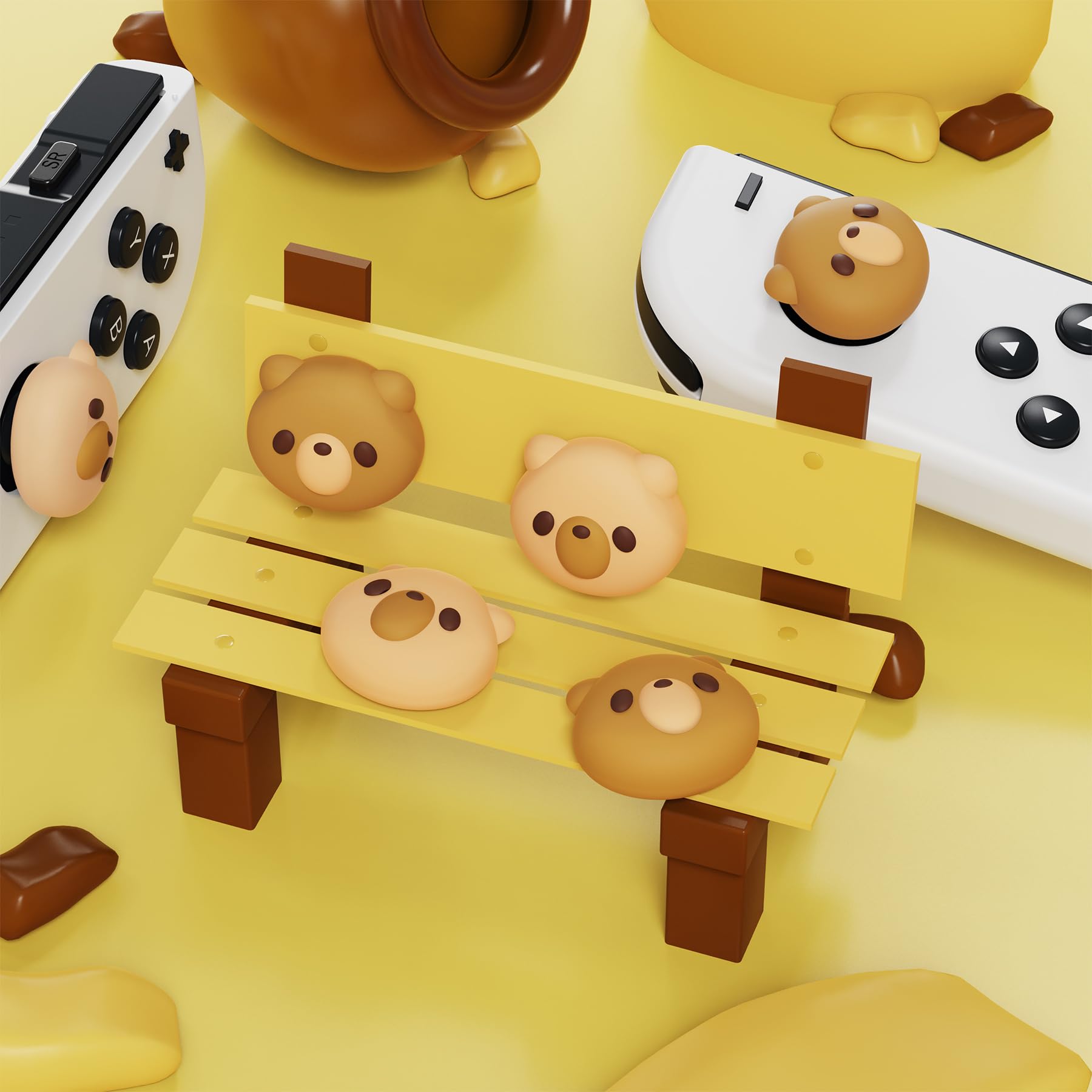 PlayVital Joystick Caps for Nintendo Switch, Thumbstick Caps for Switch Lite, Analog Cover for Switch OLED Joycon Thumb Grip Caps for Switch & Switch Lite & Switch OLED - Cozy Bear