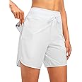 G Gradual Women's 7" Quick Dry High Waisted Swim Board Shorts with Zipper Pockets UPF 50+ Beach Shorts for Women with Liner