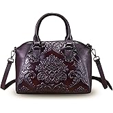 Genuine Leather Purses and Handbags for Women Vintage Embossed Leather Top Handle Bag Satchel Crossbody Shoulder Bag Strap