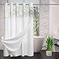 CYPL No Hooks Required Waffle Weave Shower Curtain with Snap in Liner-Hotel Grade Waterproof & Mesh Top Window Spa Like Bath Curtain Machine Washable Heavy Duty 71Wx74L(White)