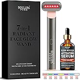 Soulspa Pure 7 in 1 LED Light Wand for Face, Neck & Eye – Silver with Activating Serum | Multifunctional Skincare Tool for Home Use