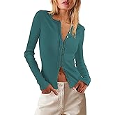 LAMISSCHE Womens Ribbed Cardigan Long Sleeve Button Down Shirts Lightweight Stretchy Pullover Tunic Tops