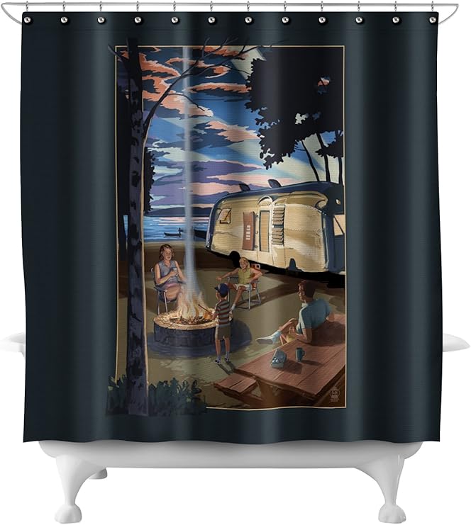Amazon Com Retro Camper And Lake 71x74 Polyester Shower Curtain