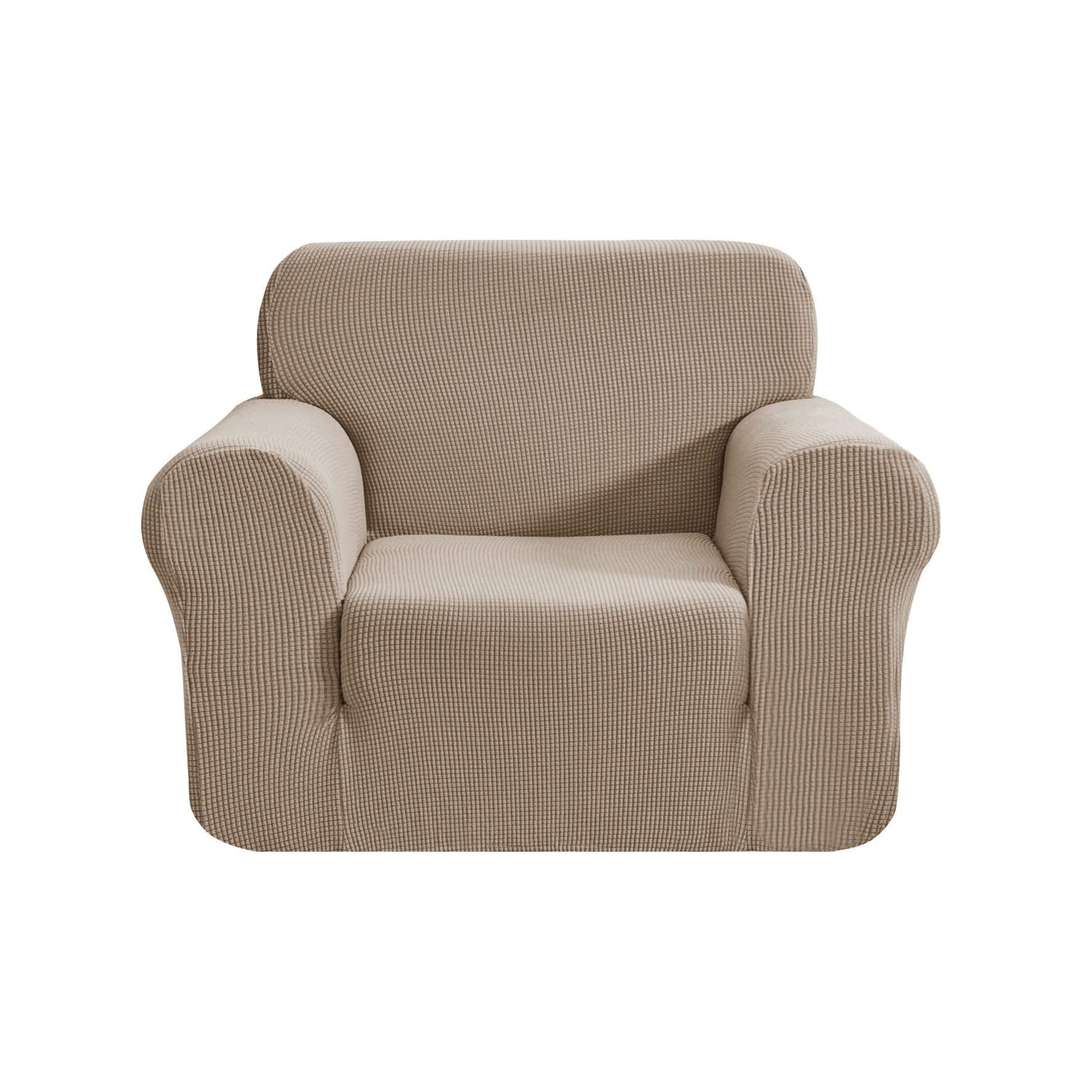 SAMSTEX Stylish 1 Seater Sofa Cover Stretch 1-Piece High Stretch Armchair Cover Machine Washable Non Slip Sofa Slipcovers Thick Soft Armchair Sofa Protector (1 Seater, Taupe)