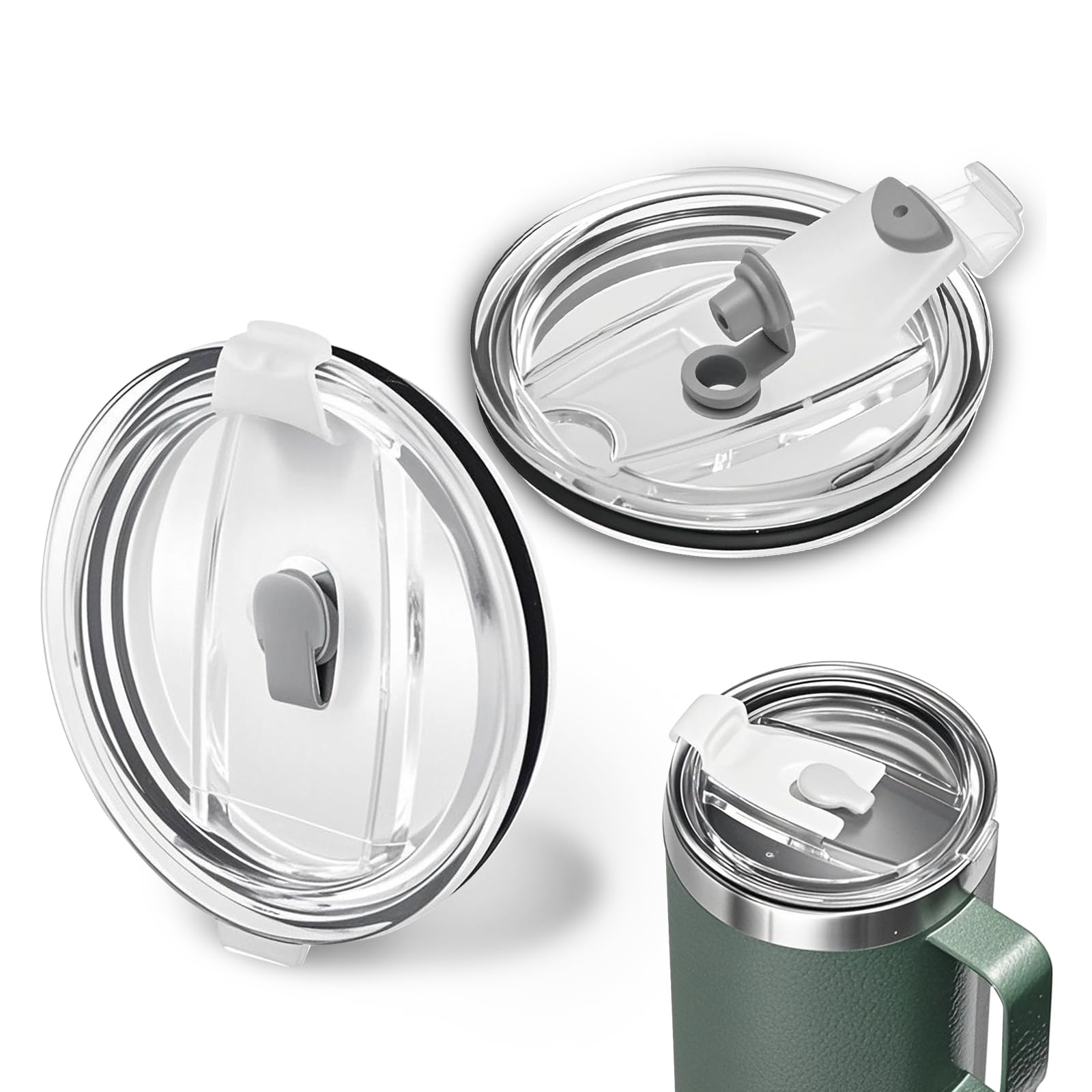 Photo 1 of 2 Pcs Replacement Lid Compatible with Stanley Camp Mug 24 oz, Spill Proof Mug Cup Lids with Sealing Silicone Ring, BPA-Free, Dishwasher Safe for Drinking Cup Cover, Clear