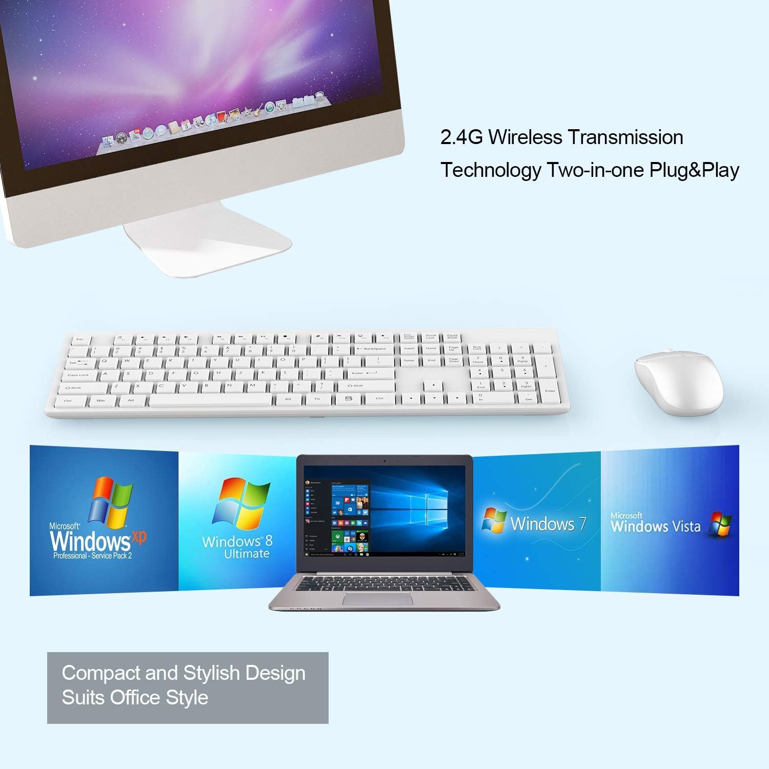 Wireless Keyboard and Mouse, WISFOX Full-Size Wireless Mouse and Keyboard Combo,2.4GHz Silent USB Wireless Keyboard Mouse Combo for PC Desktops Computer, Laptops, Windows: Computers & Accessories