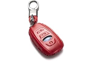 Vitodeco Leather Smart Key Fob Case Cover Compatible with Subaru Forester, Impreza, Outback, WRX, BRZ, XV Crosstrek, Ascent, Solterra 2014 - 2024 (4-Button, Red)