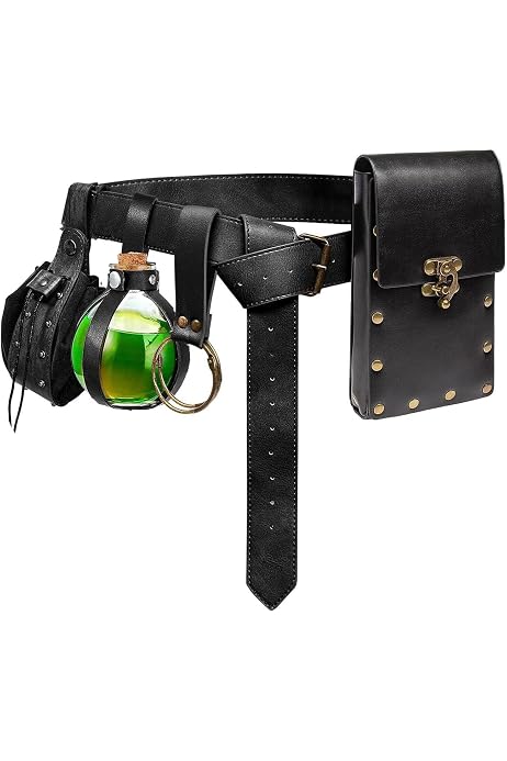 Medieval Renaissance Belt Set - Corset Belt With Potion Bottles & Pouch For Costume