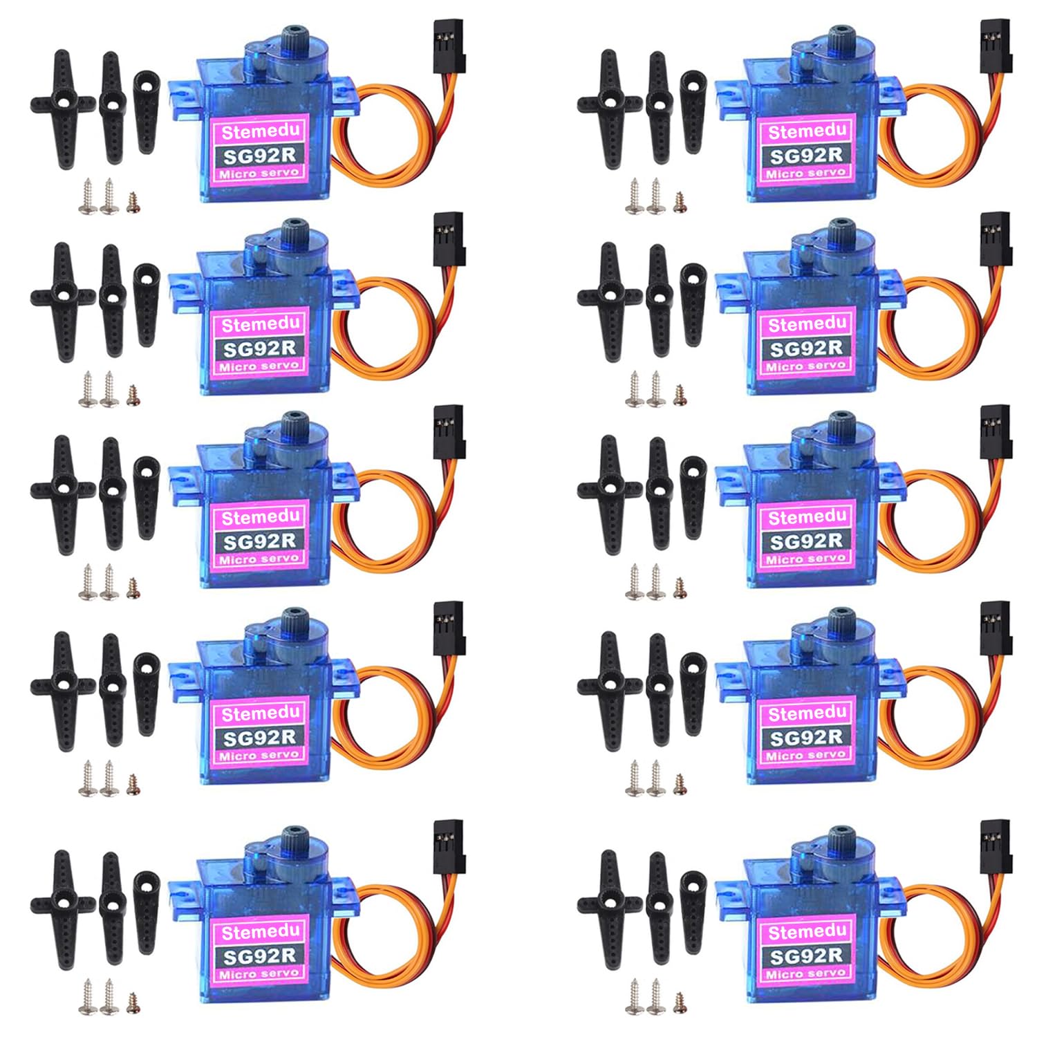 Stemedu 10 Pcs SG92R 9G Micro Servo Analog Servo Motor Kit, Mini Servos 360 Degree Continuous Rotation for Arduino Project (10)