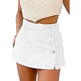 POLIRO Denim Skort for Women Trendy Slit Mini Denim Skirt Casual Stretchy Jean Skirt with Shorts Summer Short Skirt