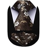 HISDERN Men Floral Ties Woven Classic 3.4" Necktie Set Formal Tie Pocket Square for Wedding with Handkerchief Gift Box