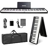 AiJoy 88-Key Piano Keyboard Portable Folding Piano with Semi-Weighted Keyboard, USB-MIDI, Sustain Pedal and Stand, Electric Keyboard Piano for Beginners, Black