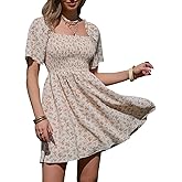 EXLURA Women's 2026 Summer Casual Square Neck Dresses Ruffle Short Sleeve Swiss Dot Flowy Mini Dress