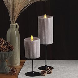 Luminara Metallic Embossed Pillar, Grey Flameless