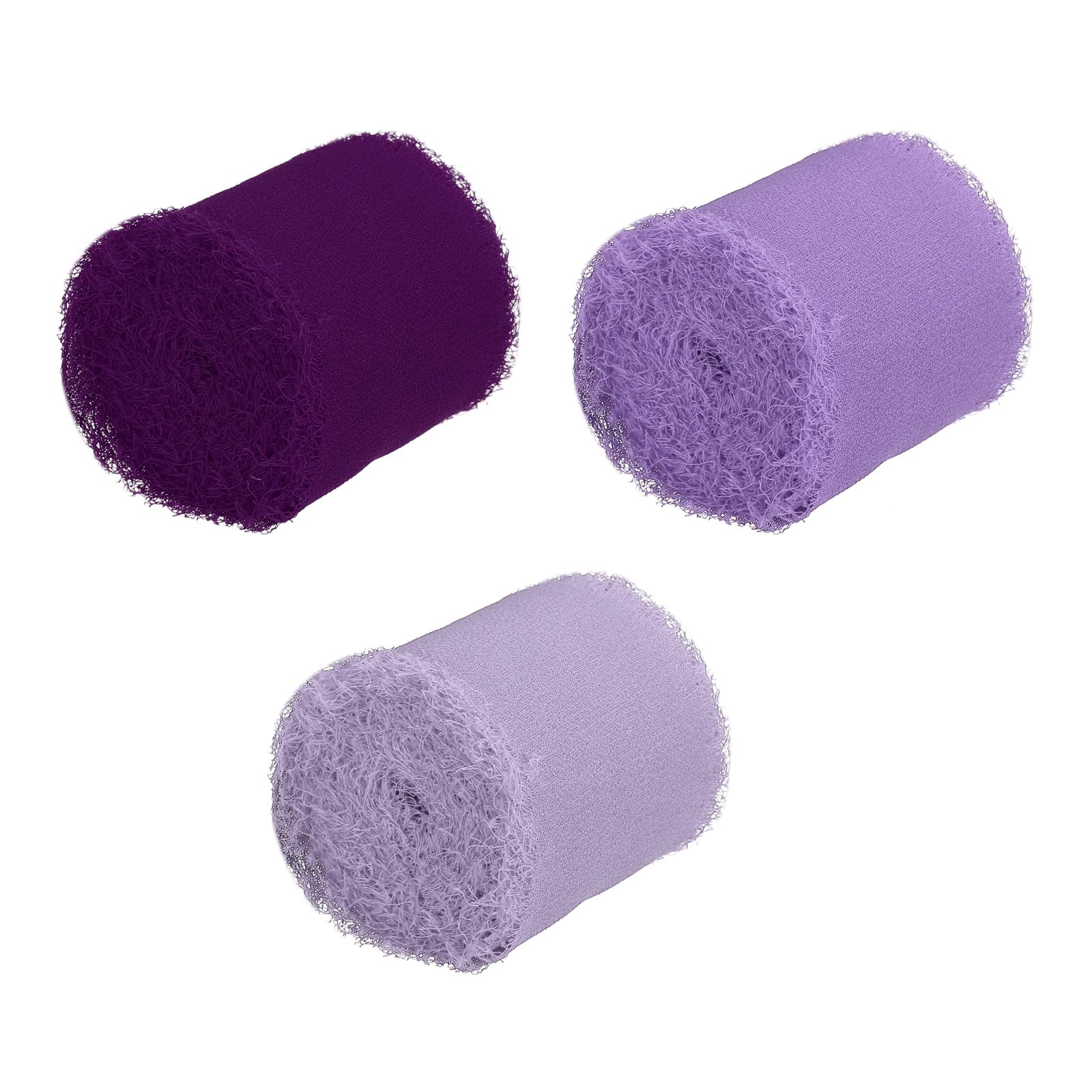 PATIKIL 1.5 in x 5 Yard Chiffon Ribbon, 3 Rolls Handmade Fringe Silk Ribbon Frayed Edges for DIY Decor Bridal Bouquets Wedding Invitations Gift Wrapping, Drak Purple/Purple/Pale Purple