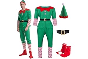 Elf Costume Full Set for Men Women, Adult Sized 3Pcs Christmas Elf Family Dress Up Costumes