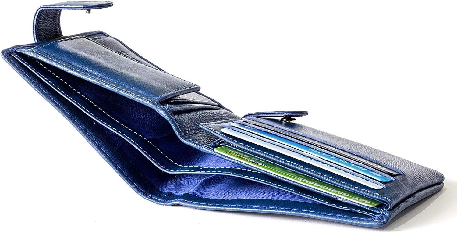 STARHIDE Handmade Wallets for Men UK, Blue Nappa (With Strap), 12 cm x 9,5 cm x 2 cm - Image 5