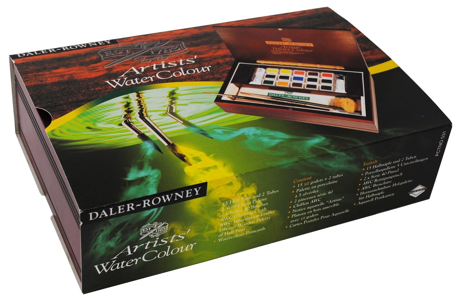 Daler-Rowney Artists Watercolour Small Wooden Box Set, Professional Artists