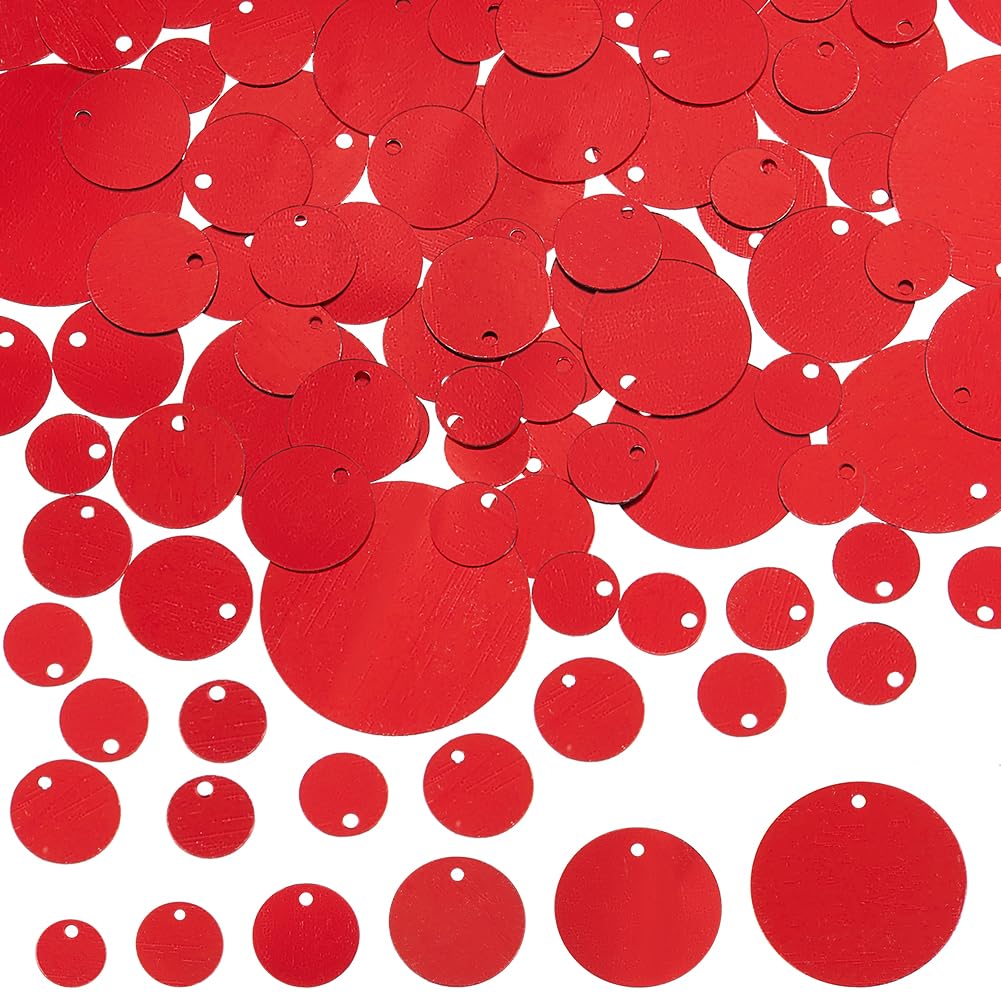 DICOSMETIC 1800Pcs Round Sequins for Crafts 6 Sizes PVC Round Paillettes Red Sequin Paillettes 8/10/12.5/15.5/20/25mm Loose Sequins for DIY Sewing Embroidery Earrings Crafts