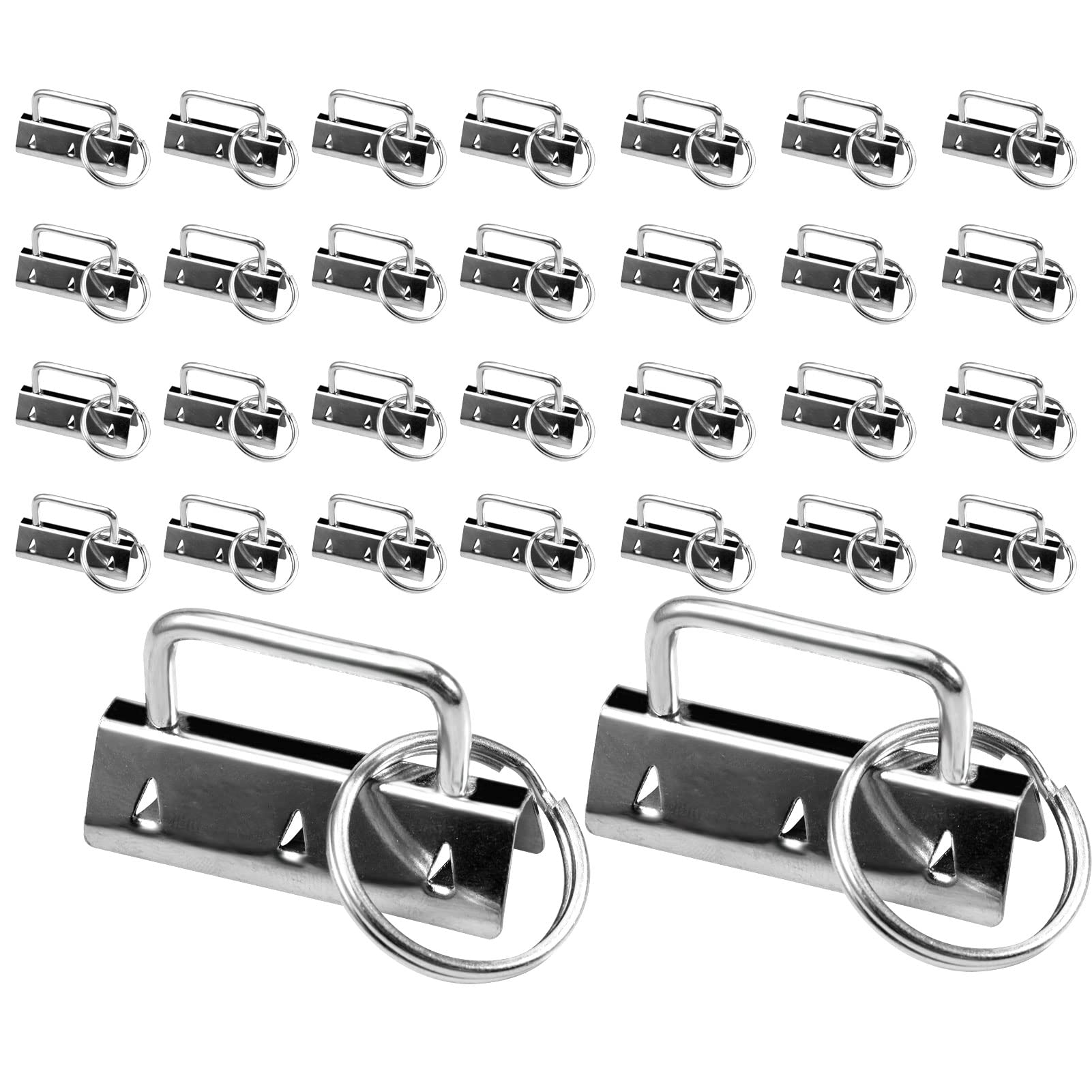SPEEDWOX 30Pcs 1.5 Inch Key Fob Hardware Set silver Keychain Wristlet with Split Ring for Ribbon Webbing