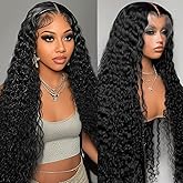 NANTLIY 13x6 Deep Wave Lace Front Wigs Human Hair 13x6 HD Transparent Lace Front Wigs Human Hair 200% Density Deep Curly Glueless Wigs Pre Plucked with Baby Hair for Women 26Inch