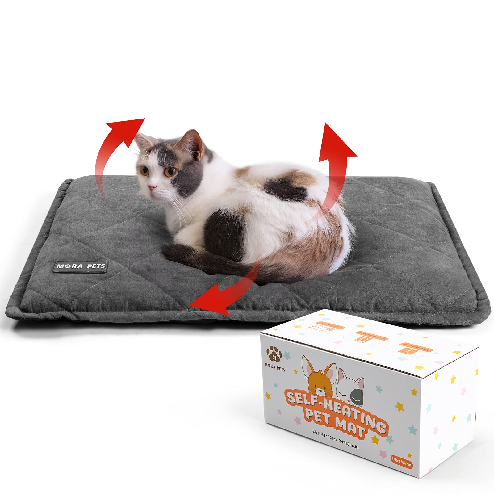 Photo 1 of Mora Pets Self Heating Cat Bed Self Warming Cat Pad Thick Thermal Pet Bed Mat 24 x 18 Inches with Removable Cover Machine Washable Ultra Warm Mat for Outdoor Indoor Cats and Small Dogs