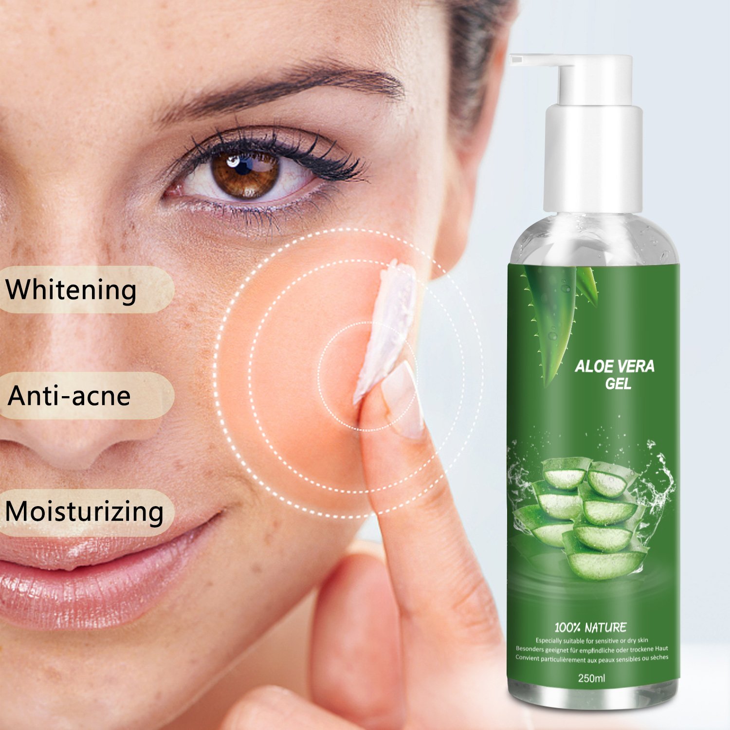 Betope Gel de Aloe Vera Pura, Aloe Vera 100 Puro Natural, Hidratante Gel Corporal y Facial, Cuidado After Sun/Calmar Después de la Depilación/Eliminar 250ml