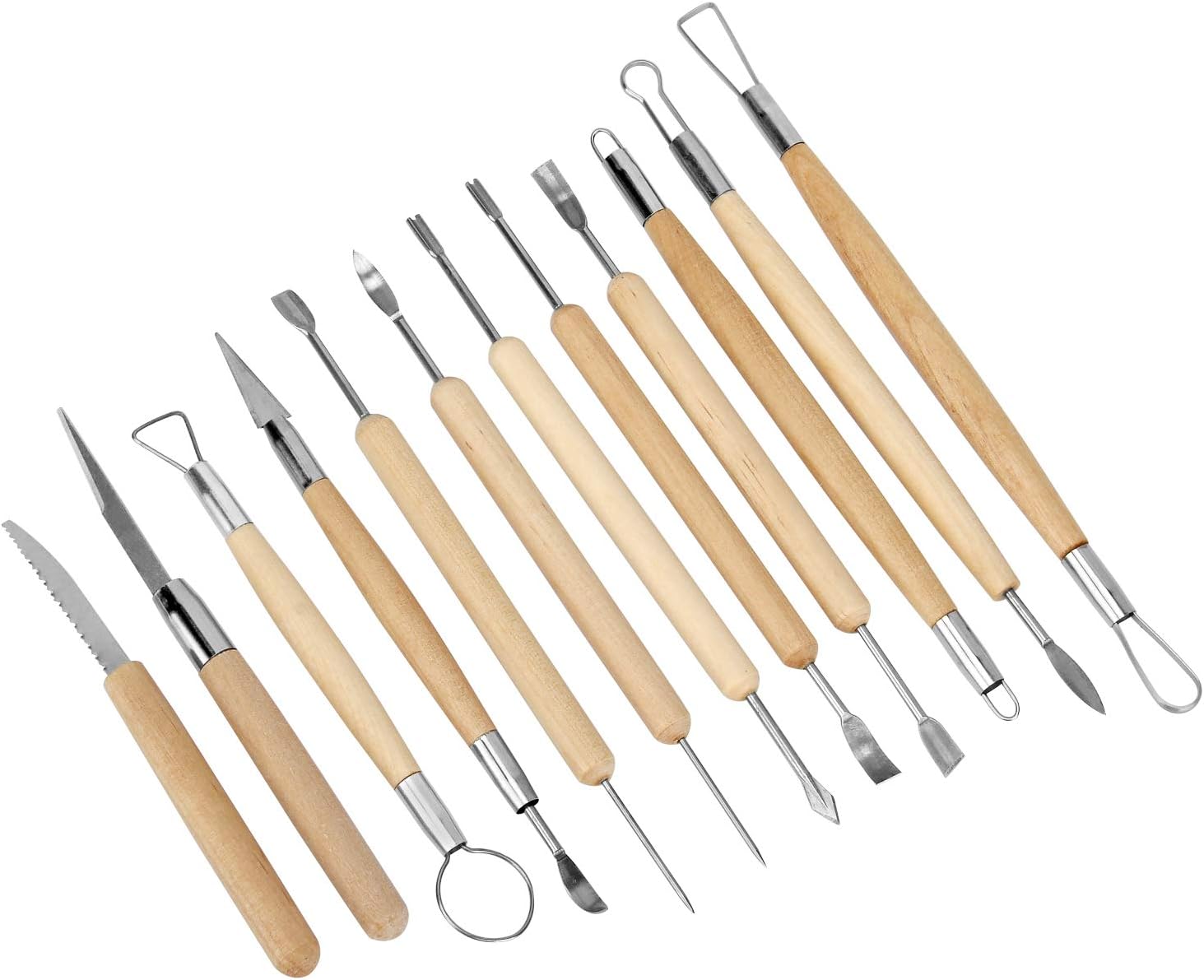 Blisstime Set of 30 Clay Sculpting Tool Wooden Handle Pottery Carving Tool Kit Carrying Case Apron