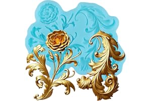 YABONAN Baroque Flower Fondant Molds Baroque Scroll Flower Silicone Mold Relief Flower Filigree Mold for Cake Decorating Cupc