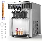 VEVOR Commercial Ice Cream Machine, 20-28L/H Yield, 2200W 3-Flavor Countertop Soft Serve Ice Cream Maker with 2 x 6L Hoppers &amp; Hopper Agitation, Pre-Cooling Self-Cleaning for Snack Dessert Shops