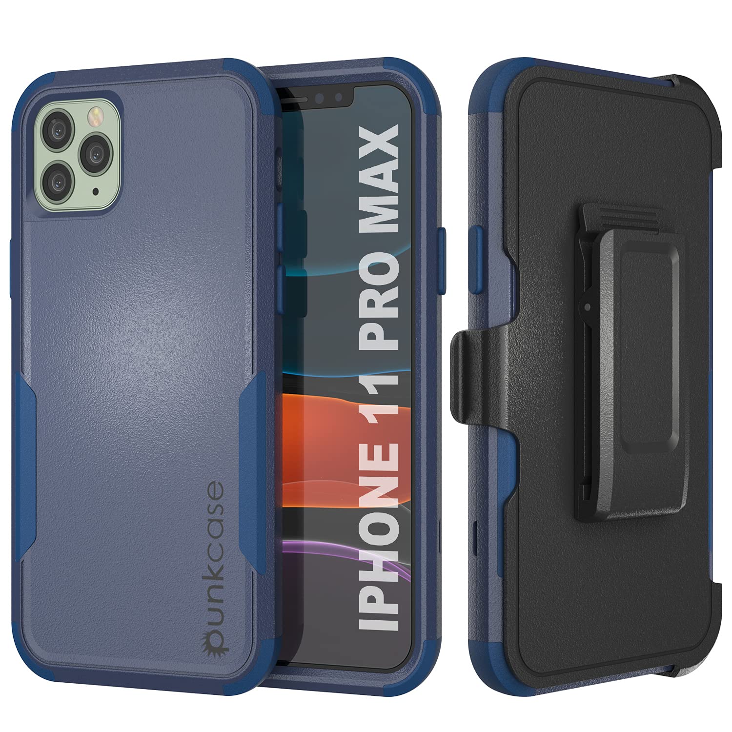 Punkcase for iPhone 11 Pro Max Belt Clip Holster Case [Patron Series] 4-1 Rugged & Protective Multilayer Phone Cover W/Integrated Kickstand for iPhone 11 Pro Max (6.5") (2019) [Navy]