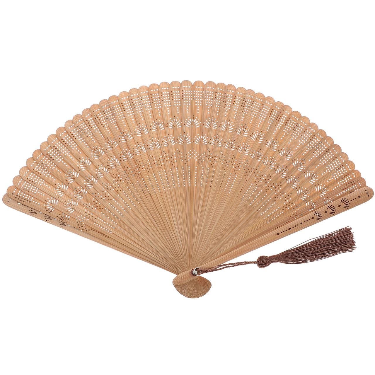 Healifty Folding Fan - Portable Bamboo Handheld Fan Silk Hand Rave Fan for Women Girls 1pc (Brown)