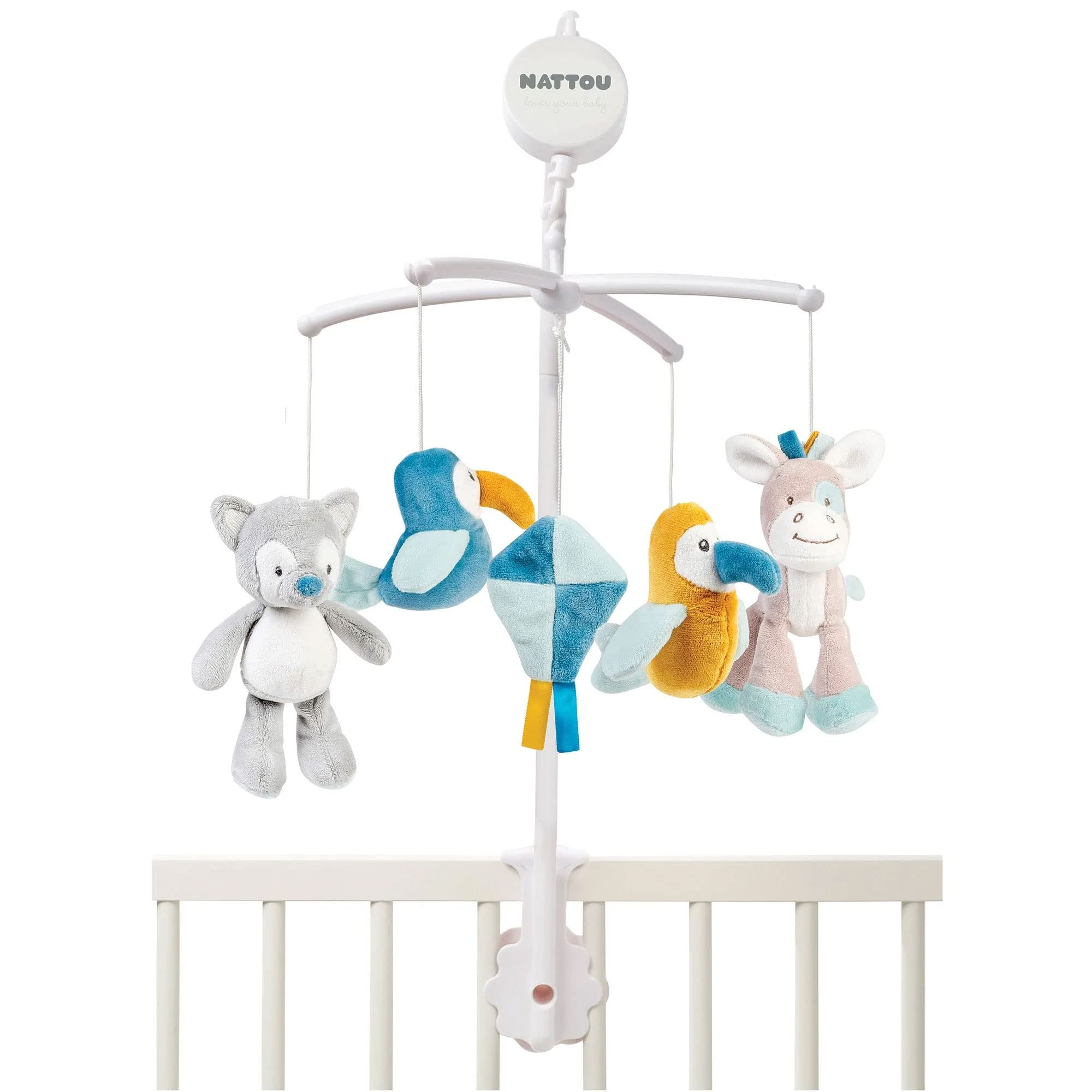 Nattou Musical Mobile, Tim and Tiloo, "La-Le-Lu" Melody, 37 x 31 x 9 cm, Blue-Yellow-Grey, 498319