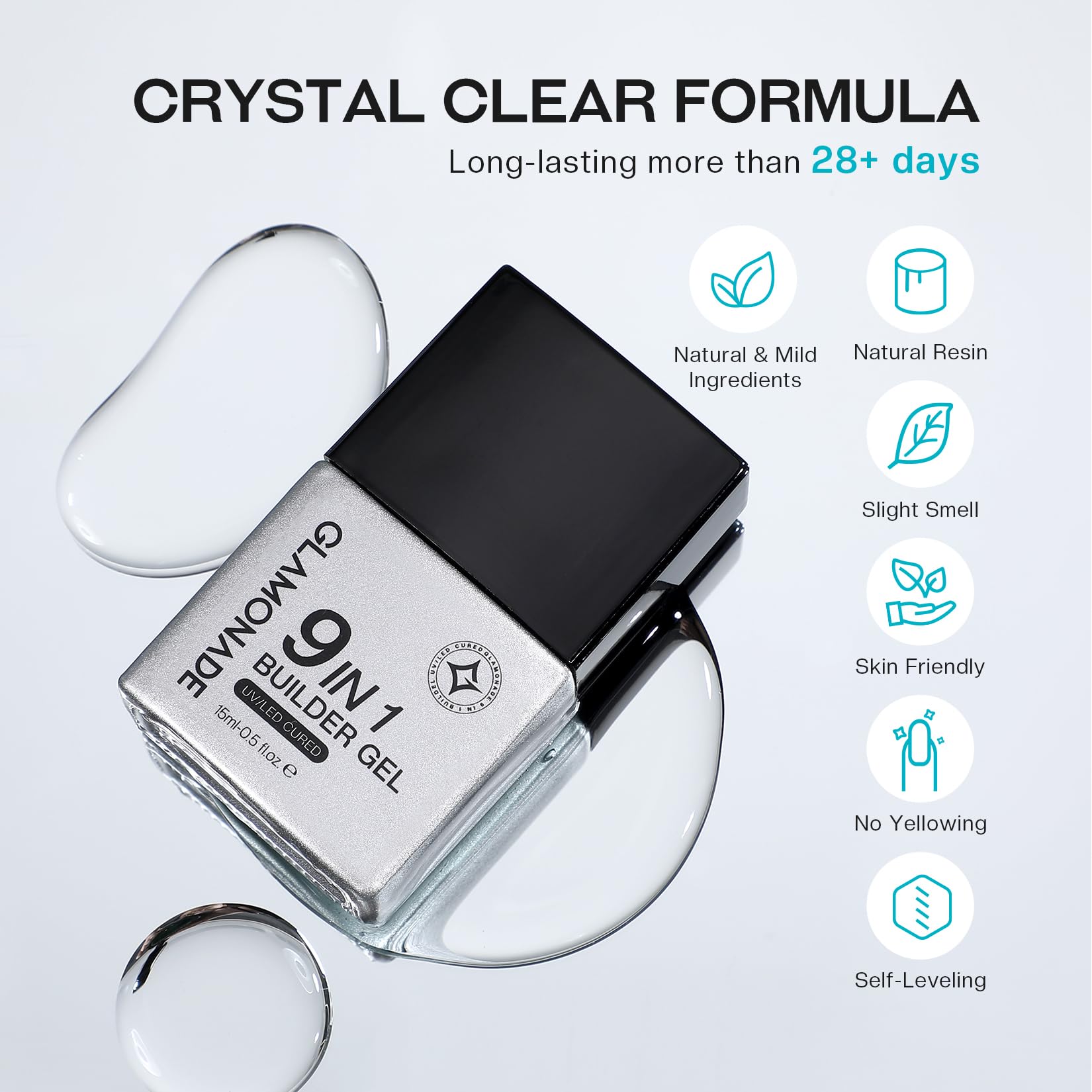 Glamonade Clear Builder Gel for Nails: 9 in 1 U V LED Lamp Cured Color Builder Nail Gel Strengthener Thickening Extension Sculpting Rhinestone Nail Glue Gel for Home Salon - Image 6