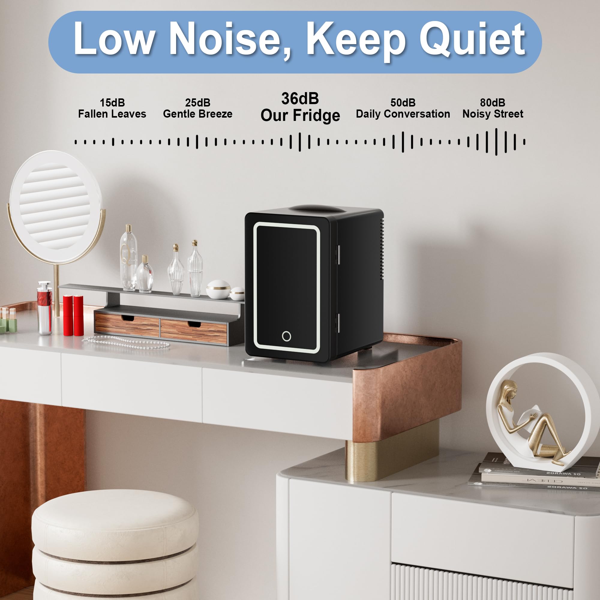 Mini Fridge 6L for Bedroom, Makeup Little Refrigerator with LED Light Portable Cosmetic Fridge for Dorm and Office, Desk Personal Cooler for Beauty Skincare Product and Food, Black - Image 5