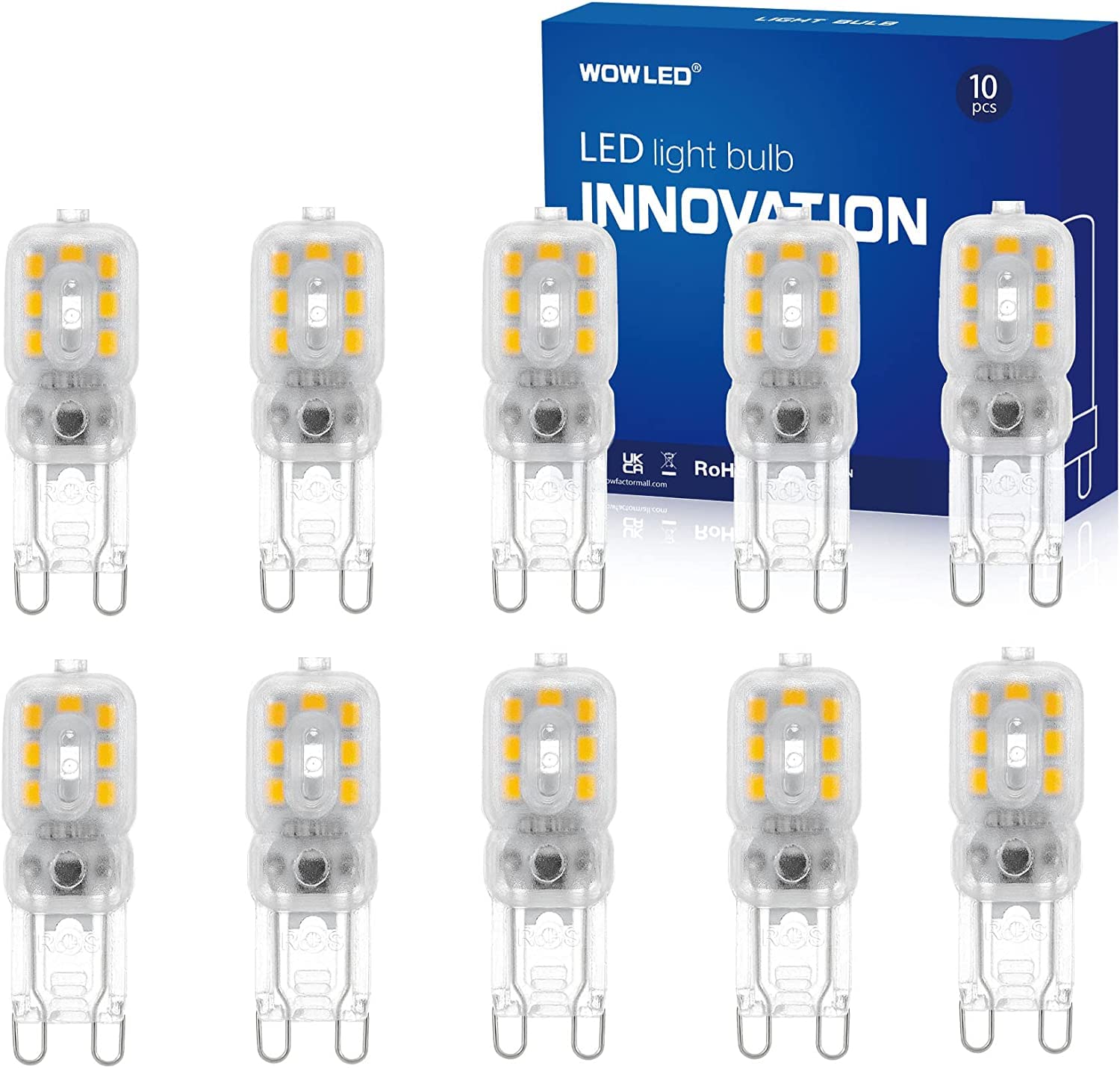 WOWLED 10 X G9 LED Light Bulb, 3W Warm White, Replace Halogen Bulbs, 3000K Non Dimmable Energy Saving, 220-240V — image 1