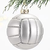 3.15” Christmas Volleyball Glass Blown Ornament, 2025 Hand-Painted Small Mini Sports Ball Decoration for Boys and Girls, Xmas Tree Holiday Decor Kids Themed Party Gifts