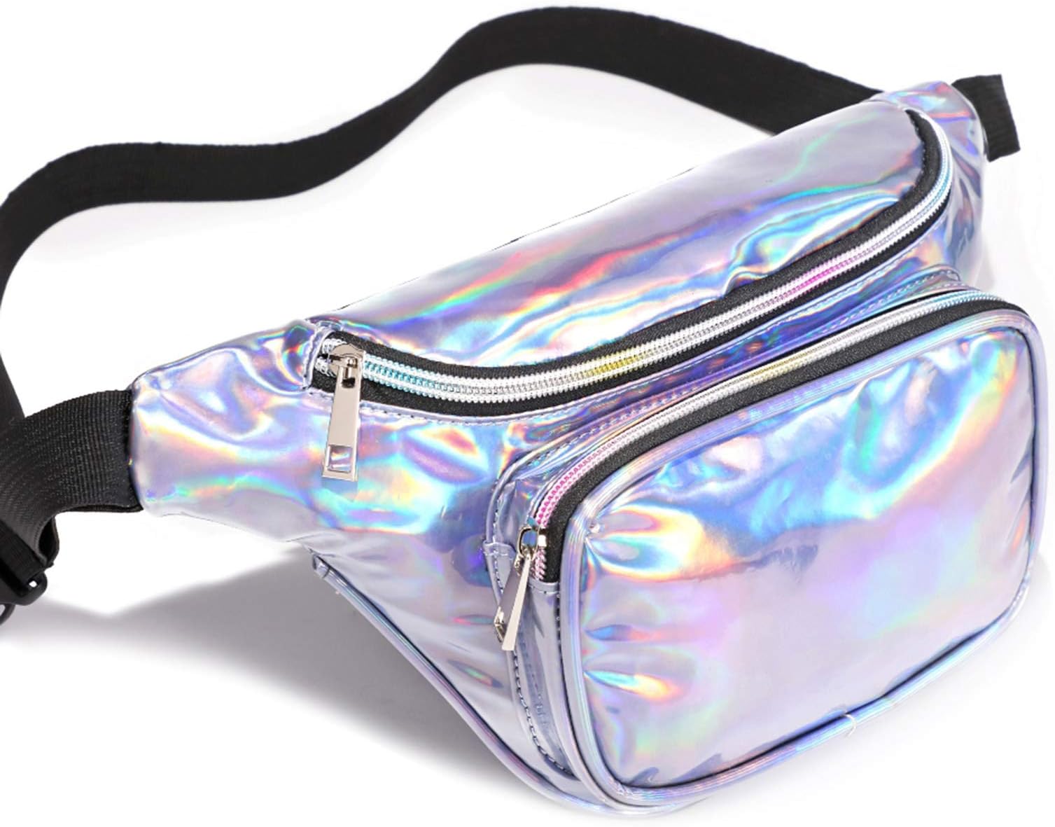 Holographic Fanny Pack, Veckle Waist Fanny Pack for Women Neon Iridescent Fanny Pack Rave Festival Party Fanny Pack Silver