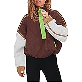 Ziqoty Women's Sherpa Fleece Pullover Half Zip Oversized Sweatshirt with Pockets Soft Warm Fuzzy Jacket for Fall Winter