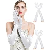 BEVTEE Long Black White Gloves Women, Formal Opera Gloves, 1920s Accessories