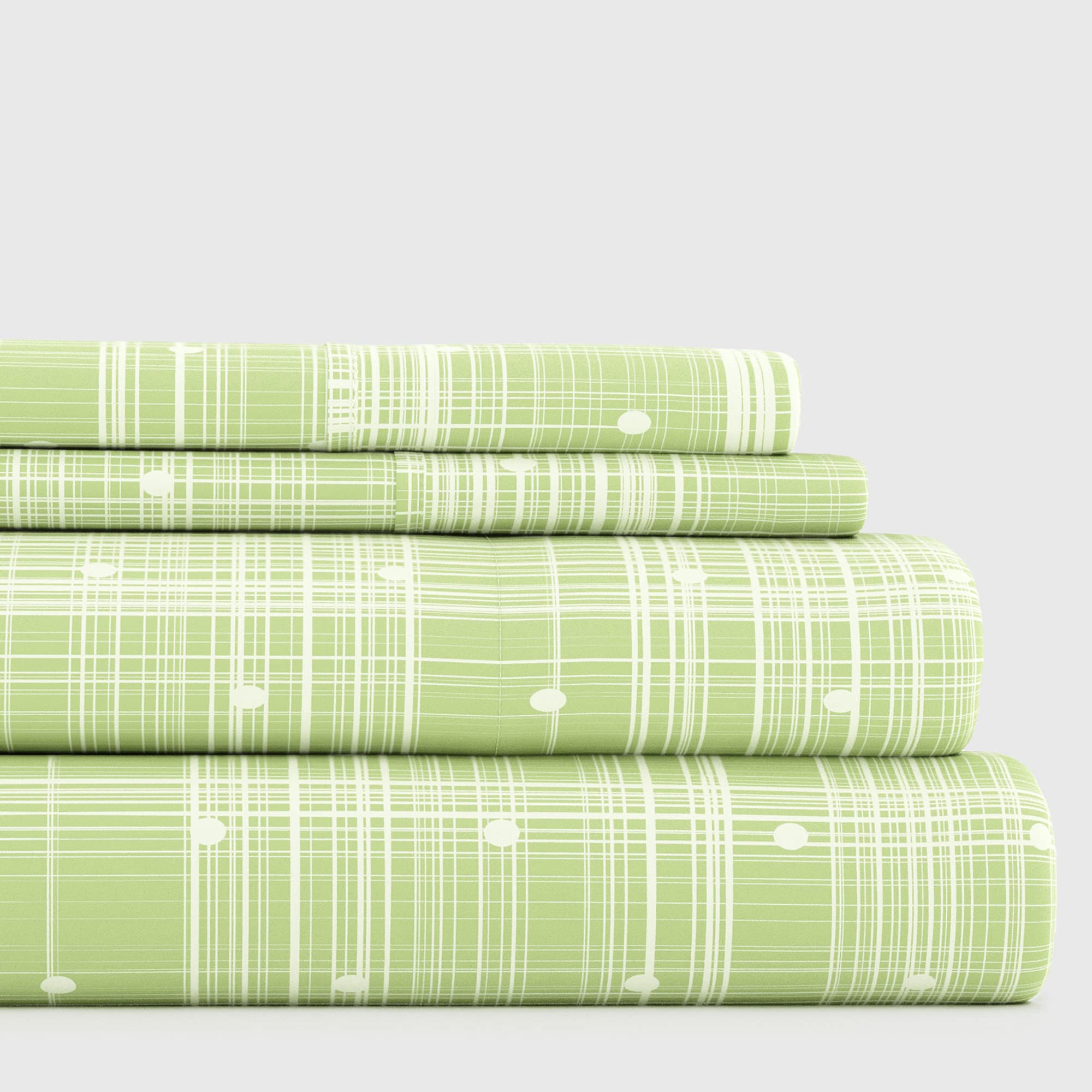 Linen Market Double-Brushed Patterned Microfiber King Sheet Set 4 Piece – Oeko-TEX Certified Ultra Soft & Wrinkle-Free - 16" Deep Pocket Sheets - Easy Care King Size - Polka Dot Moss