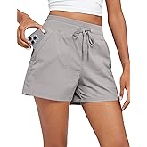 CRZ YOGA Lightweight Casual Shorts for Women 3.5" - High Waisted Linerless for Athletic Lounge Hiking with Zip Pockets